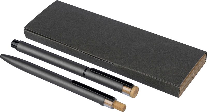 Parure penna e rollerball in alluminio riciclato in astuccio cartone